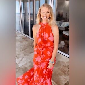 New! Pink & Red Maxi Dress-Small